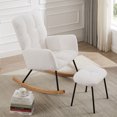 thumbnail image 2 of Comfy Nursery Rocking Chair, Teddy Fabric Upholstered Glider Rocker Chair with Widen Armrests, High Backrest Seat Chair for Living Room, Bedroom, Off White, 2 of 8