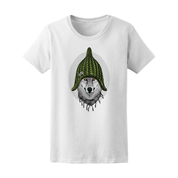 Wolf With Green Knitted Hat Tee Women's -Image by Shutterstock