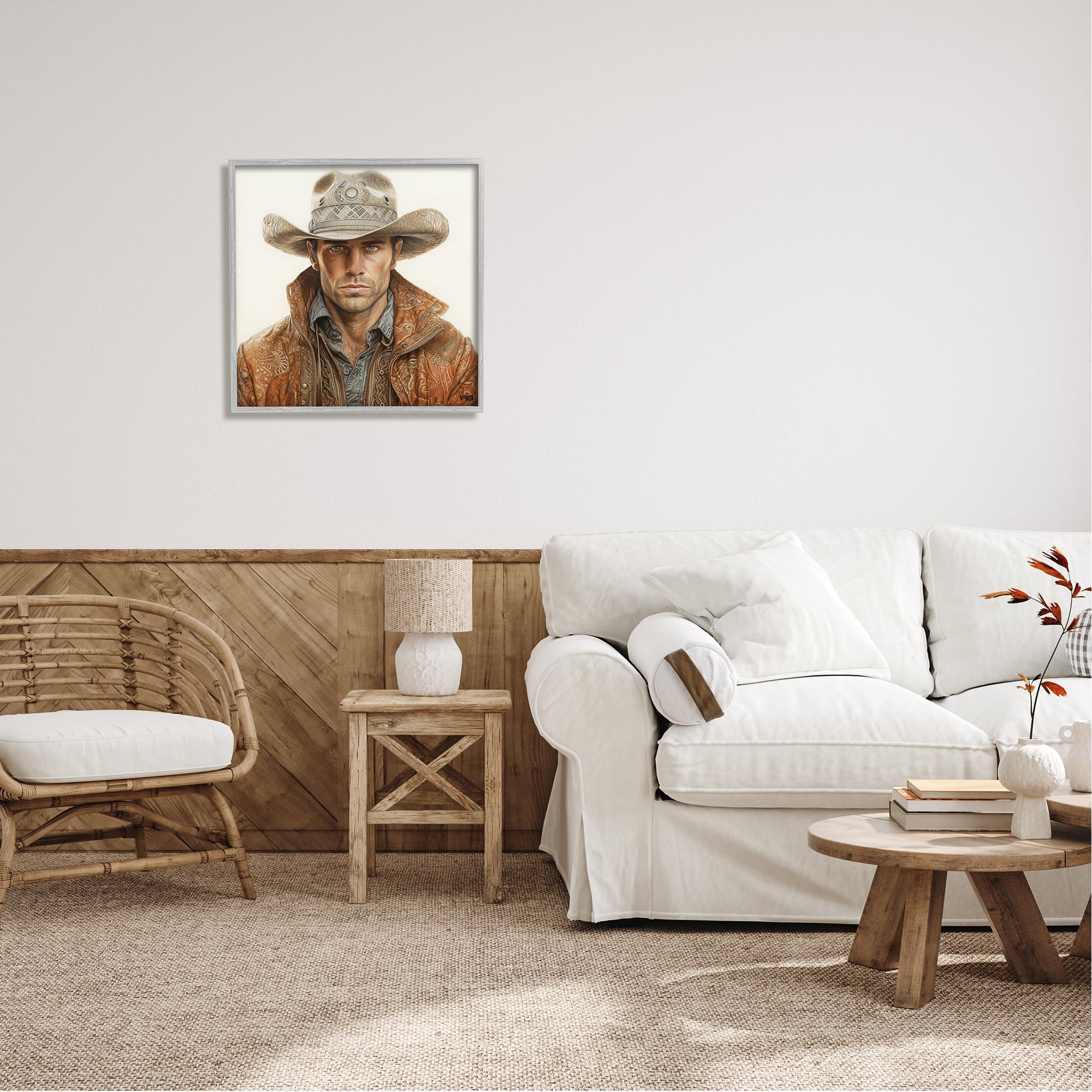 Stupell Industries Western Cowboy Portrait Abstract Painting Gray Framed Art Print Wall Art, 24 x 24