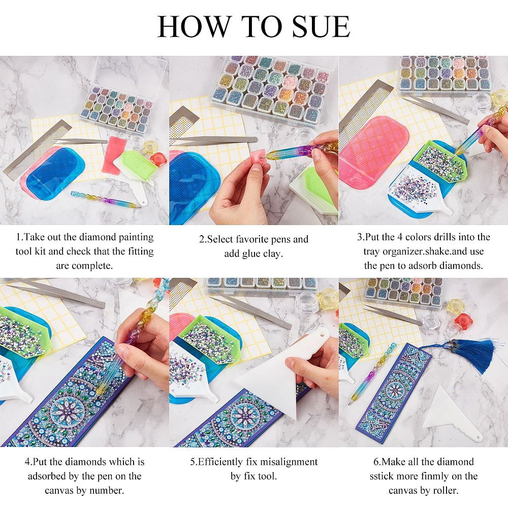 DIY Diamond Picture Kit with Iron Tweezers Label Paster DIY Rhinestones Picker Tools Tray Plate Plastic Cosmetics Jar & Silicone Pad Mixed color