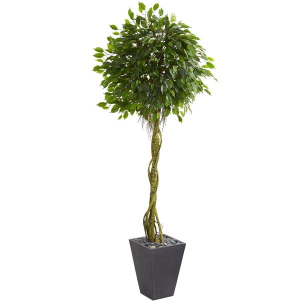 Nearly Natural 6 ft. Ficus Artificial Tree in Slate Planter UV