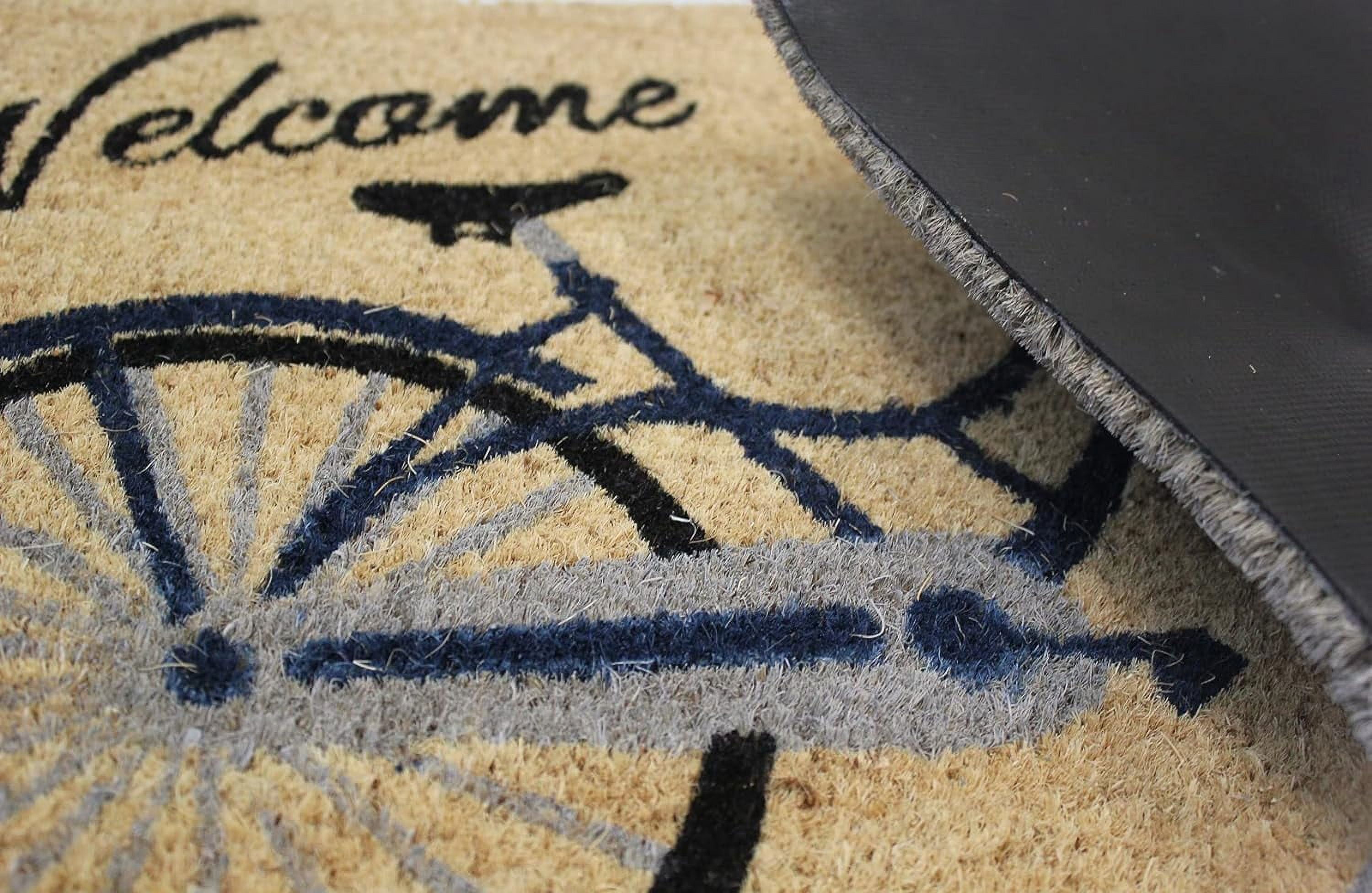 Kashi Home Printed Coir Fiber 18x28 Non-Slip Doormat, Durable Outdoor / Indoor Rug, Entryway, Front Door, Porch, Patio, Welcome Mat, Hello Spring Theme, Floral Americana Design Decor (Welcome Bicycle)
