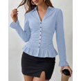 thumbnail image 5 of BTFBM Fitted Button Down Shirts for Women Dressy Casual Tops | Collar V Neck Long Sleeve Ruched Tops, Stretchy Ruffle Blouses, Fall Fashion Clothing, Work Date Night Going Out Outfits, 5 of 7