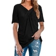 thumbnail image 3 of Camiseta de mujer Jumpingount con cuello en V manga corta color sólido Negro L, 3 of 5