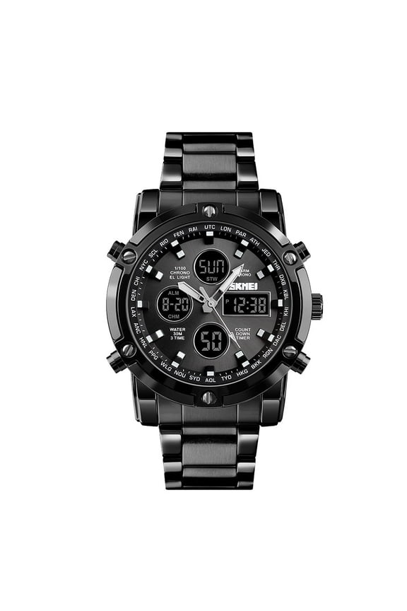 Mens Wrist Watch, Waterproof Military Analog Digital Watches with LED Multi Time Chronograph, Stainless Steel Business Quartz Watches for Men