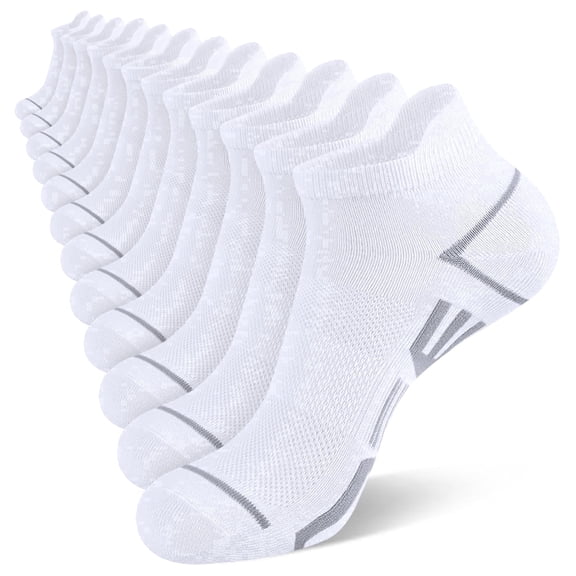 LOOIKOOS 12 Pairs Mens Ankle Socks,Athletic Sports Short Socks with Heel Tab White Socks