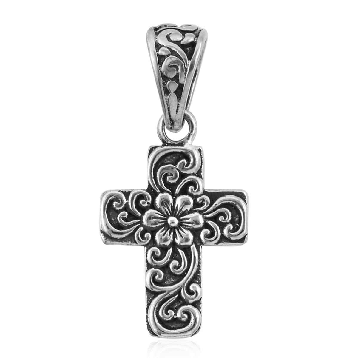 Sterling Silver FAITH Pendant with Soft Powder Blue Flowers Silver Necklace