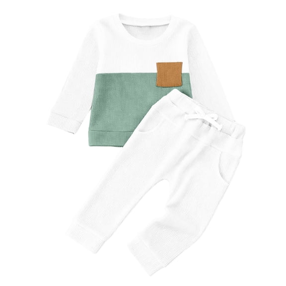 Fgnfyis Boys Stylish Outfits Long Sleeve Color Block Crewneck Pullover Hoodie and Pants Outfit Set for Toddlers and Young Kids White 2-3 Years