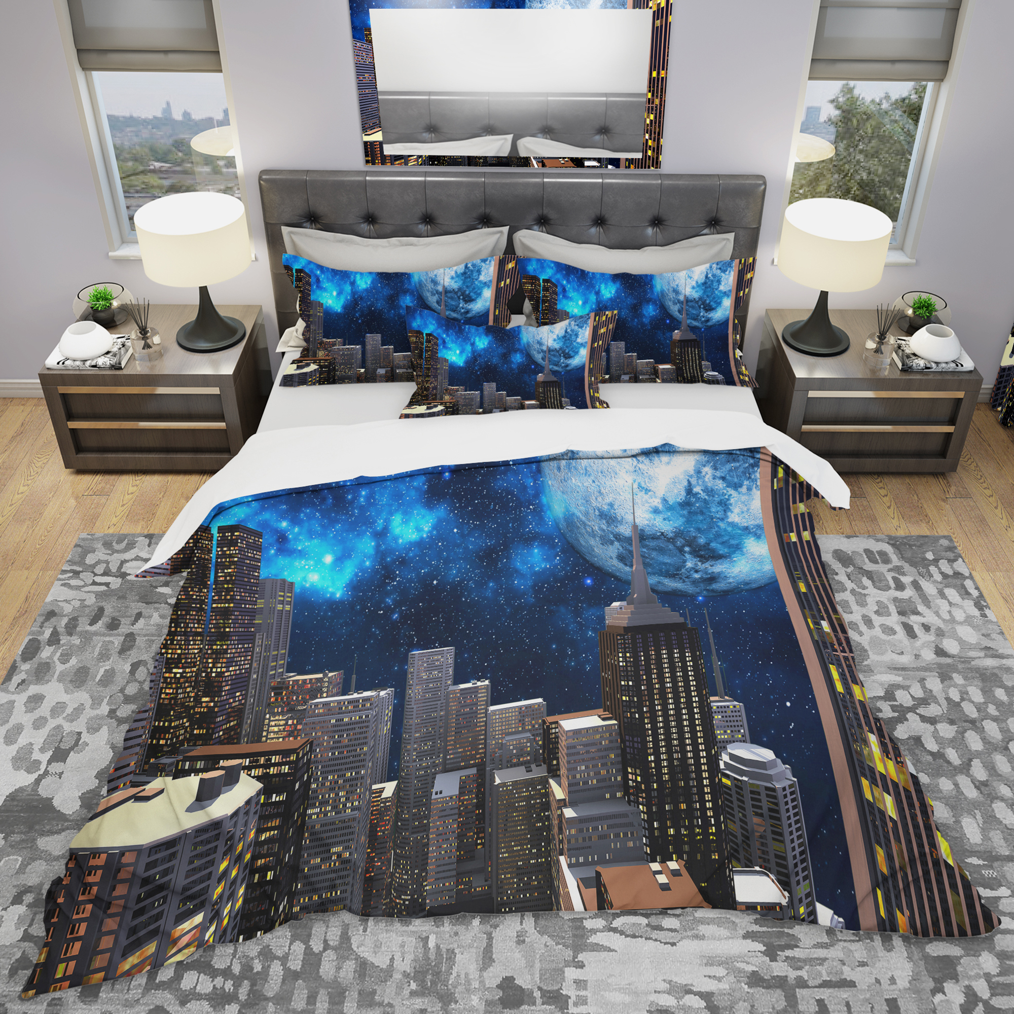 Designart 'Abstract City At Night' Modern & Contemporary Duvet Cover Set