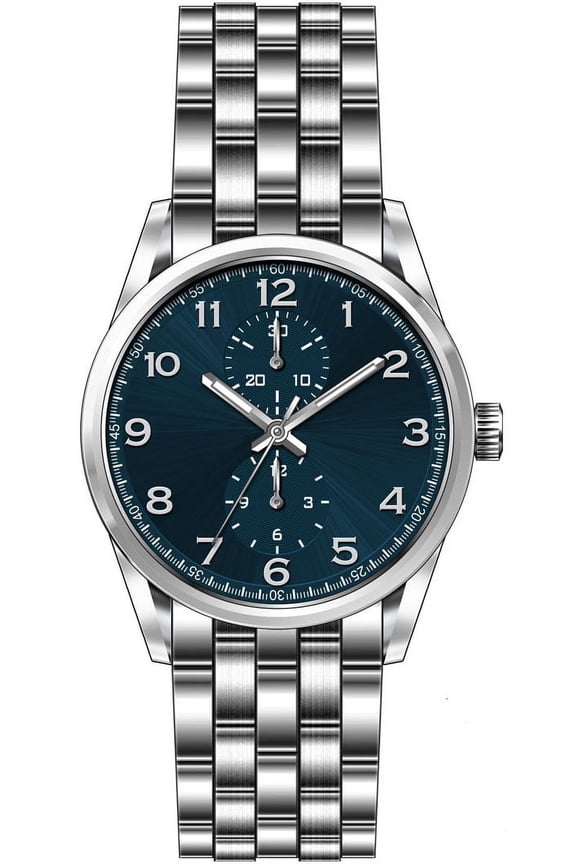 Men's 41mm Silver Tone Blue Dial Easy Read Watch