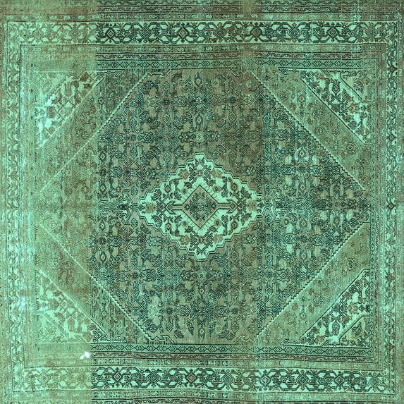 Ahgly Company Machine Washable Indoor Square Medallion Turquoise Blue Traditional Area Rugs, 3' Square