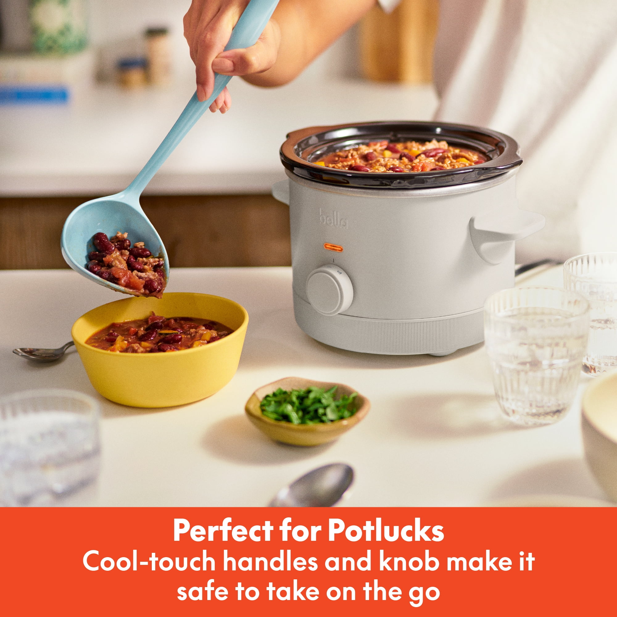 bella 1.5 Qt Manual Slow Cooker with 3 Heat Settings, Ceramic Nonstick Coating, Dishwasher Safe Pot & Tempered Glass Lid, Oatmilk
