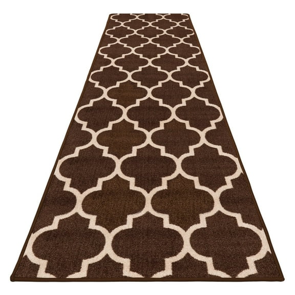 Skid-Resistant Carpet Runner – Moroccan Trellis Lattice – Coffee Brown & Vanilla Cream – 6 Ft. X 26 In.