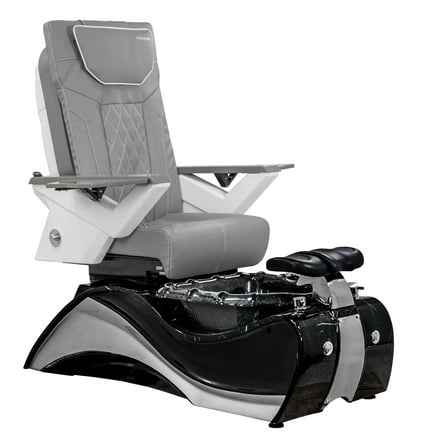 FIOR Shiatsulogic Pedicure Chair FX Black with Marble Trim Pedicure Tub w/ Discharge Pump & Pipe-Less Magnetic Jet Pedicure Spa, Storm Grey Cover Set