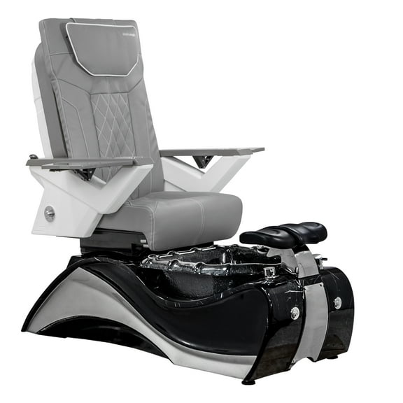 FIOR Shiatsulogic Pedicure Chair FX Black with Marble Trim Pedicure Tub w/ Discharge Pump & Pipe-Less Magnetic Jet Pedicure Spa, Storm Grey Cover Set