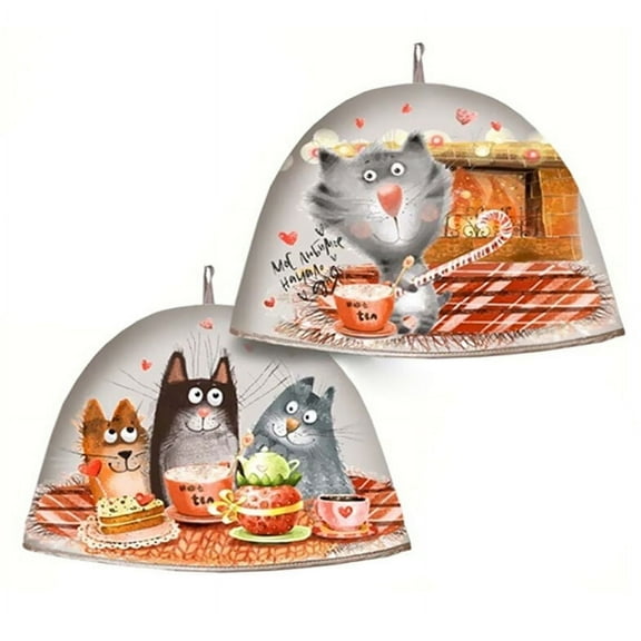STP GOODS Tea Party Cotton Tea Cozy for Teapot 11.42" (29 cm) Cats Insulated Teapot Cover with Hanging Loop Teapot Hood