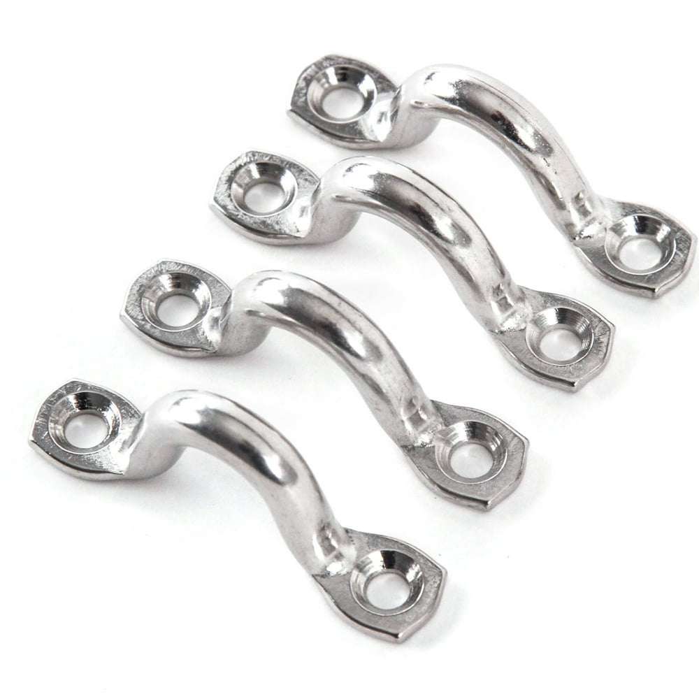 4 Stainless Steel Oblong Pad Eye Straps Wire Plate Bimini Staple Ring