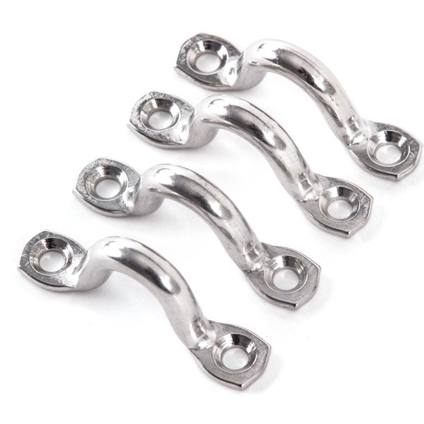 4 Stainless Steel Oblong Pad Eye Straps Wire Plate Bimini Staple Ring