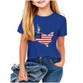 thumbnail image 2 of Piuwrlz Short T-Shirts Sleeve Kids Girls Round Neck Shirt Printed Loose Blouses Shirt Top Blue Size 7 Years, 2 of 4