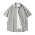thumbnail image 2 of Men's Solid Color Short Sleeve Button Down Shirt Nylon Spandex Breathable Quick Dry Casual Daily Work Summer Beach | Zenithor,Gray 2XL, 2 of 3