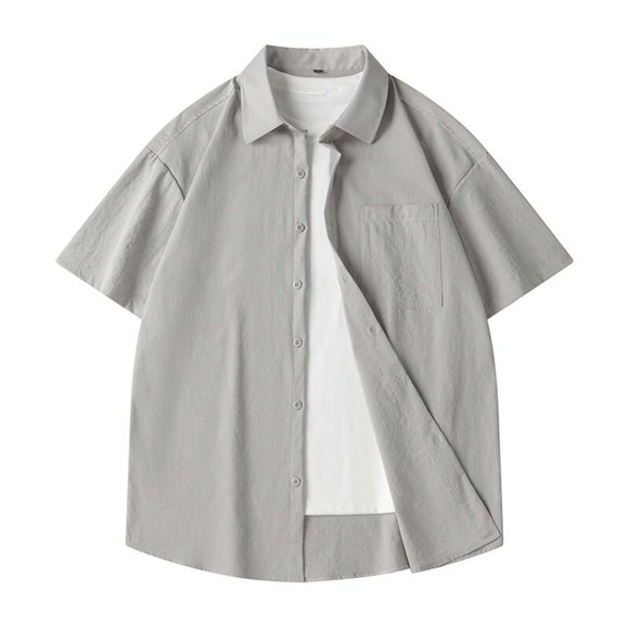 Summer Saving Clearance! WRKEKC Mens Short Sleeve Button Down Shirts,Men Fashion Solid Color Pocket Button Short Sleeve Turndown Collar Shirt
