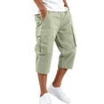 thumbnail image 2 of HKYNLAG Mens Cargo Shorts Below Knee Casual Elastic Waist Drawstring Work Capris Relaxed Fit Hiking Long Short Pants with Multi Pockets Light Green S, 2 of 5