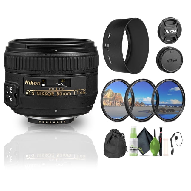 Lente Nikon AF-S NIKKOR 50 mm f/1.4G con enfoque automático con kit de limpieza