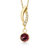 Gem Stone King 14K Yellow Gold Red Rhodolite Garnet and Lab Grown Diamond Pendant Necklace for Women | 1.03 Cttw | Gemstone January Birthstone | Round 6MM | With 18 inch Chain