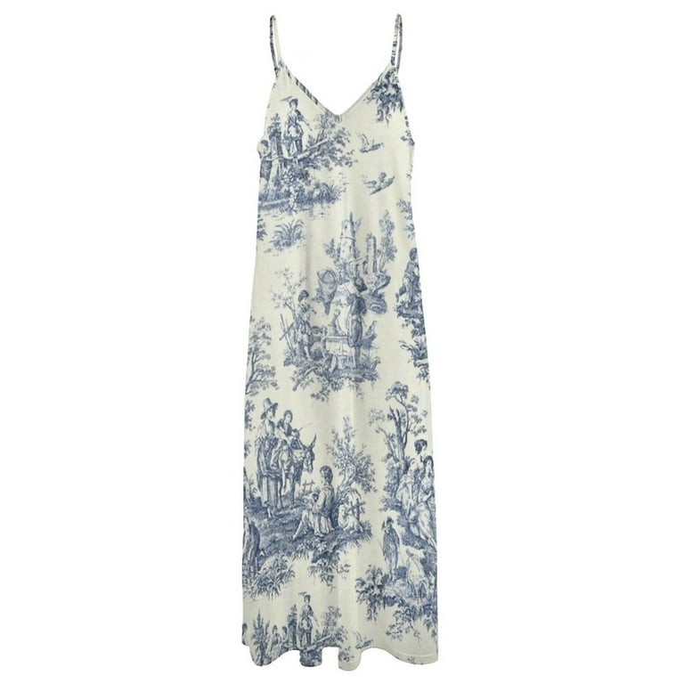 Powder Blue French Toile Picnic Designs Sleeveless Dress Women's skirt  ceremony dresses - Walmart.com