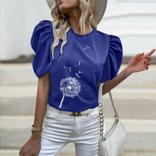 Gibobby Camisetas Mujer Baratas Manga Corta Camiseta manga corta con cuello redondo y estampado flores para mujer BU1 M Bodega Aurrera en linea