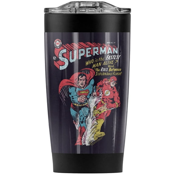 Justice League The Flash & Superman Fastest Stainless Steel Tumbler 20 oz Coffee Travel Mug/Cup, Vacuum Insulated & Double Wall with Leakproof Sliding Lid | Great for Hot Drinks and Cold Beverages