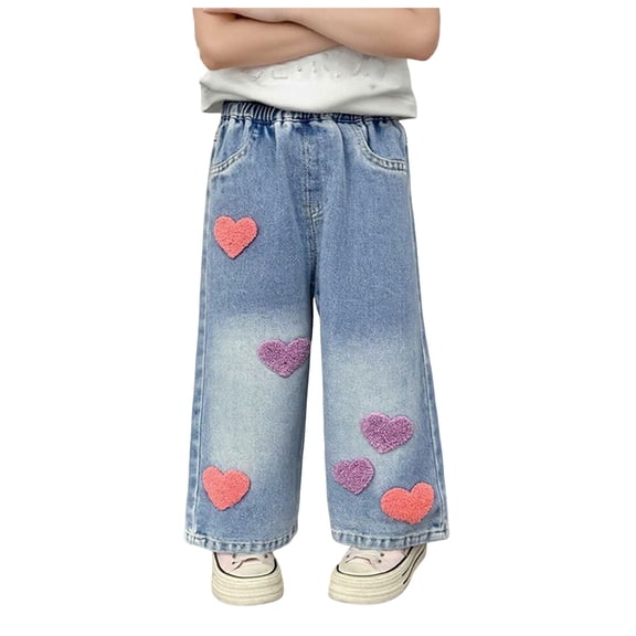 GXWEA Girls' Jeans Wide Leg Jeans For Girls Girls Jeans Pants Wide Leg/Skinny Denim Pant High Waist Elastic Band Casual With Pockets Kids