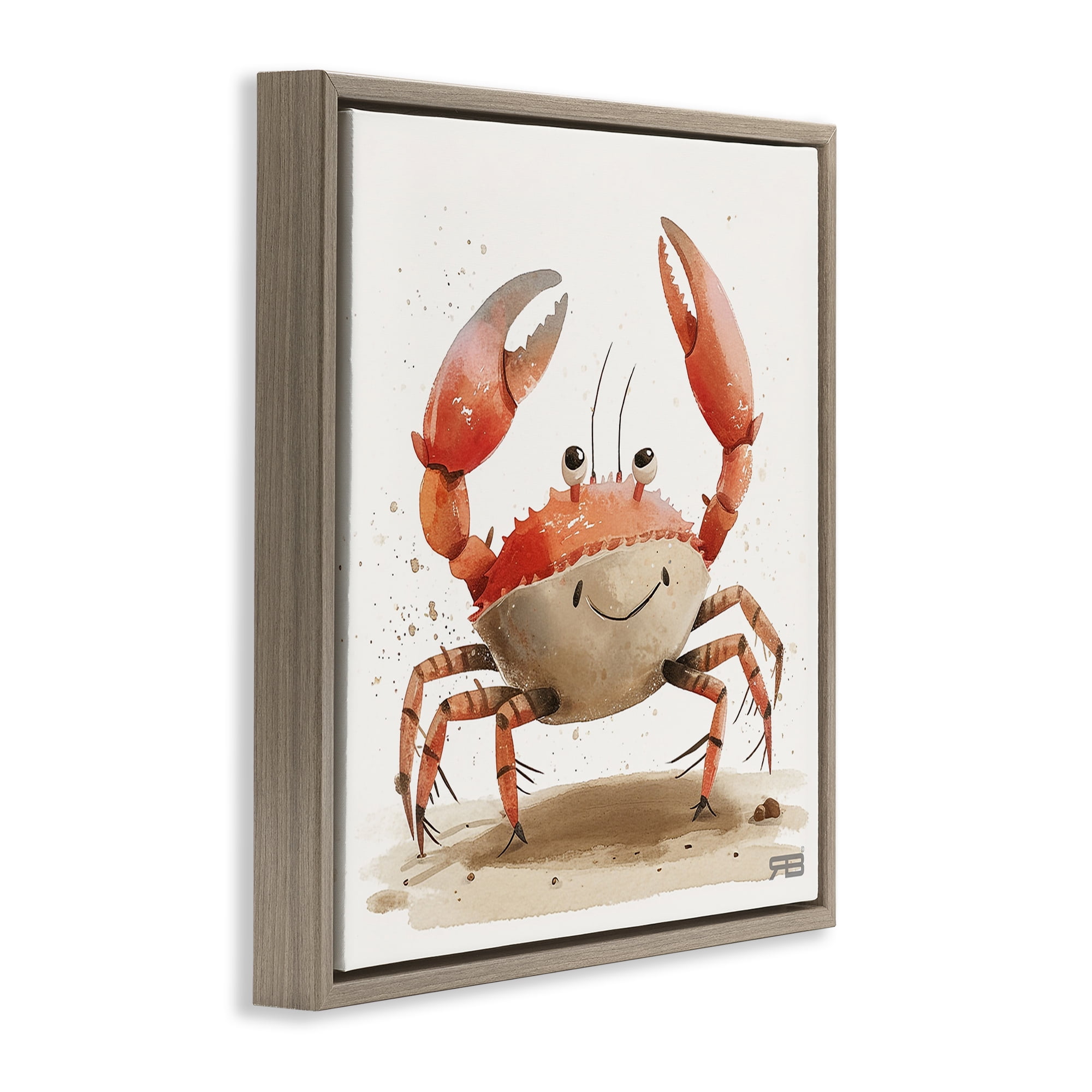 Stupell Industries Happy Beach Crab Animals Painting Brown Floater Framed Canvas Art Print Wall Art, 18 x 18
