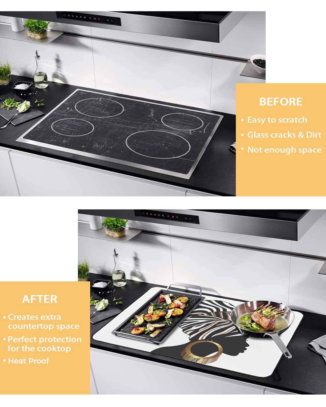 Large Induction Cooktop Protector Mat Africans Stove Top Covers for Electric Stove, Modern Abstract Ethnic Women Decorative Stove Burner Cover Mats, Glass Top Stove Cover