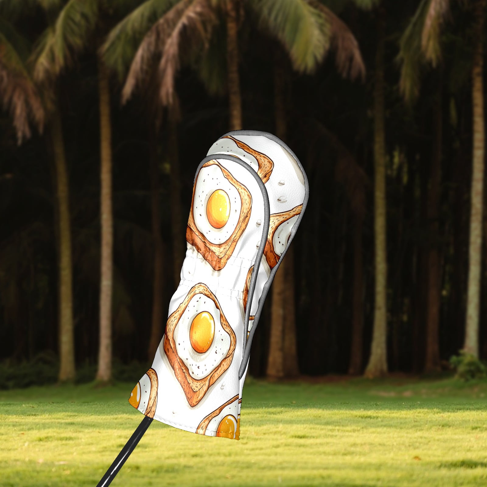 Golf Club Covers PU Leather Waterproof Head Covers for Fairway Woods Hybrids Fried Egg Pattern Unisex Fits Most Brands