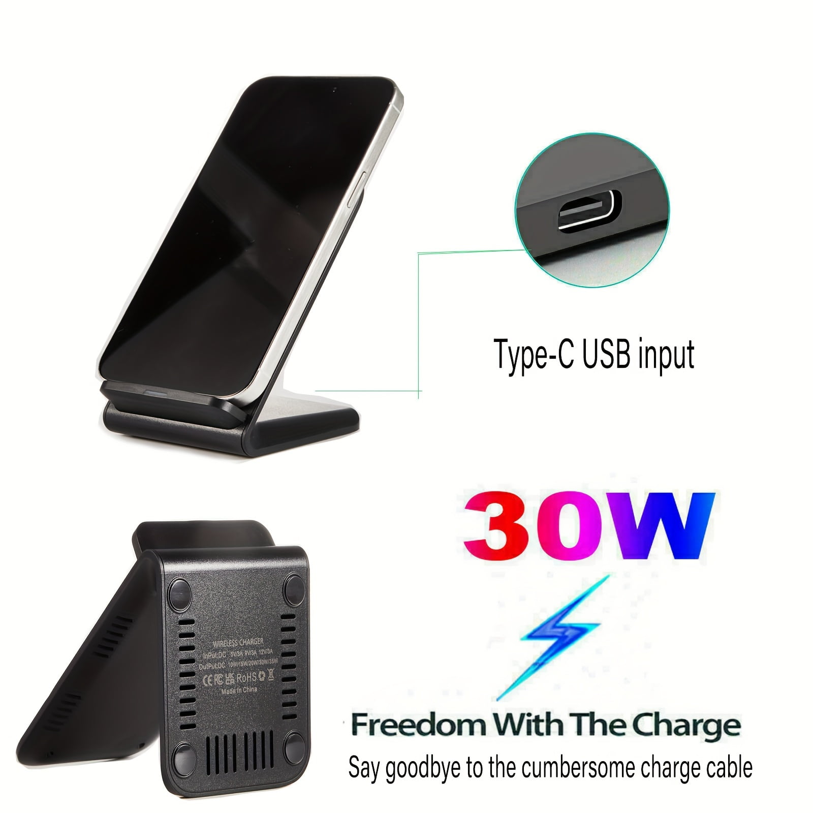 30W Fast Wireless Charger Stand Dock for Apple iPhone 16/15/14/13/12/11 Pro Max S24 S24+ S23 S23+ S22 S22+ S21 S21+ S20 S20+ Android Phones US