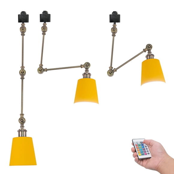 FSLiving H Type Gimbaled Track Lighting, Flexibly Rotatable Light Remote Control, Color Changing RGBW A19 Smart Bulb DIY Sloped Ceiling Spotlight H Track Mounted for Disco Ball Macaron Yellow