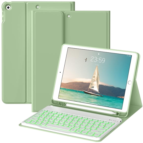 Funda con Teclado JKSML para iPad 10,2" Retroiluminado en 7 Colores Verde