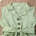 thumbnail image 4 of Toddler Kids Girl Button Sleeveless Ruffle Playsuit Jumpsuit Solid Color Bow Romper Summer Baby Clothes Green 5-6 Years, 4 of 5