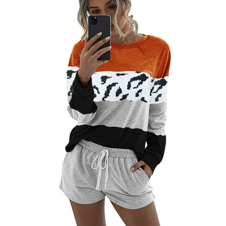 

Abollria Summer Women Pajama Set Loungewear Joggers Two piece Lounge Set Leopard Printed Short Sleeve Sweatsuit and Pjs Shorts Tracksuit Outfits Sleepwear Homewear
