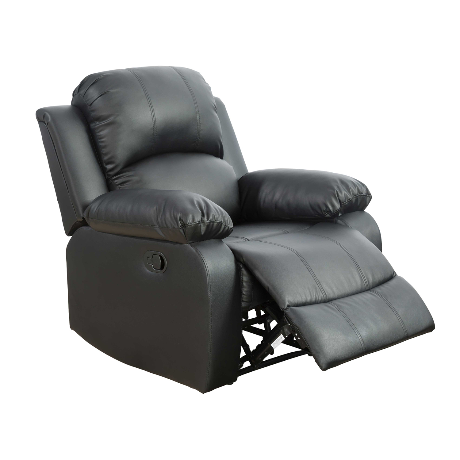 Hommoo Recycled Leather Manual Single Rocker Recliner Sofa, Heavy Duty Reclining Chair for Home with Overstuffed Arm and Back, Black