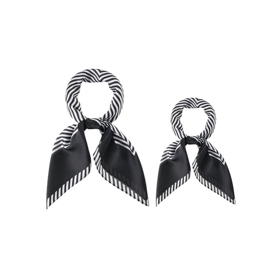 INSPIRE CHIC 2Pcs Women Stripe Square Head Scarves Hair Wrap Neck Scarf Black&Black