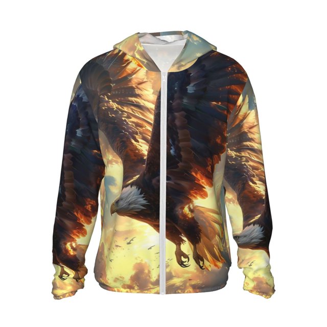 Fotbe Golden Sky Bald Eagle Chaqueta con Protección Solar UPF 50+ para Hombre y Mujer, Camisa con Capucha y Bolsillos-X-Large