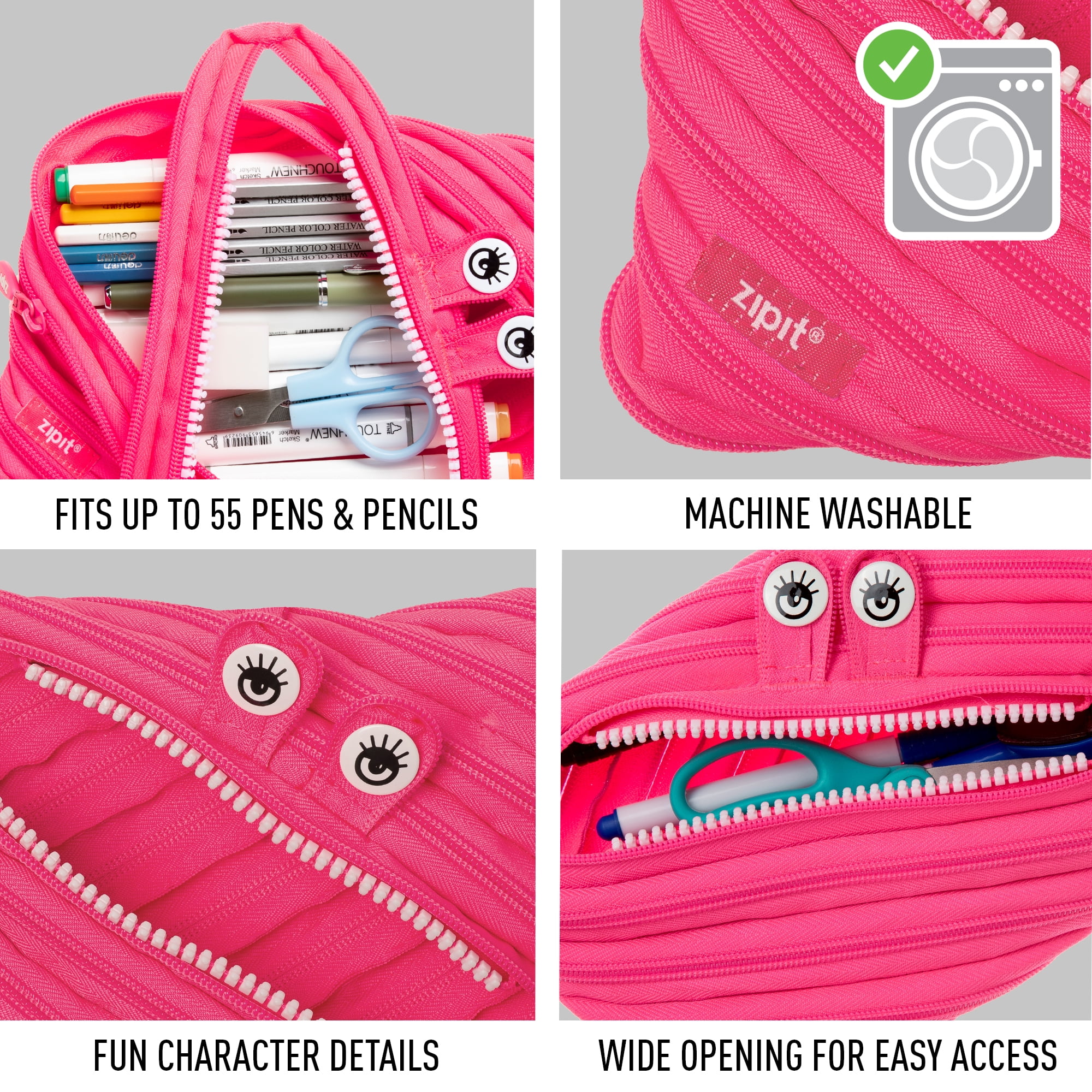 ZIPIT Monster Pencil Cases for Kids with Pink Color