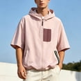 thumbnail image 2 of Puliio Men's Patch Pocket Zip Up Hoodie Oversized Short Sleeve Hooded Jackets Daily Casual Sweatshirts, 2 of 5