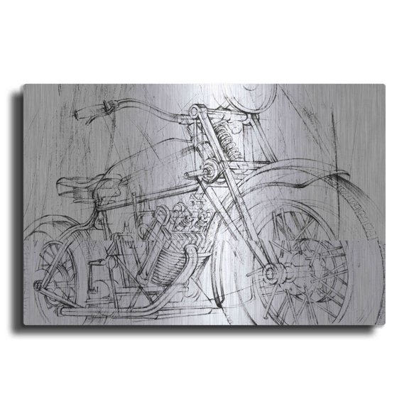 Luxe Metal Art 'Inverted Motorcycle Mechanical Sketch I' by Ethan Harper, Metal Wall Art, 36"x24"
