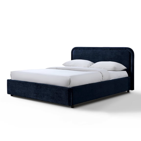 Omax Decor Chloe Fabric Upholstered Platform Queen Bed in Blue