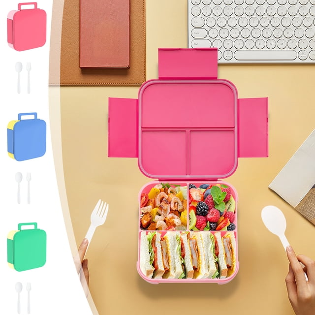 Lonchera portátil con compartimento abatible | Apto para microondas, plástico de grado alimenticio, a prueba de fugas, tapa sellada | Estilo Bento con vajilla | 17,2x16,8x6,3 cm | Paquete de 2