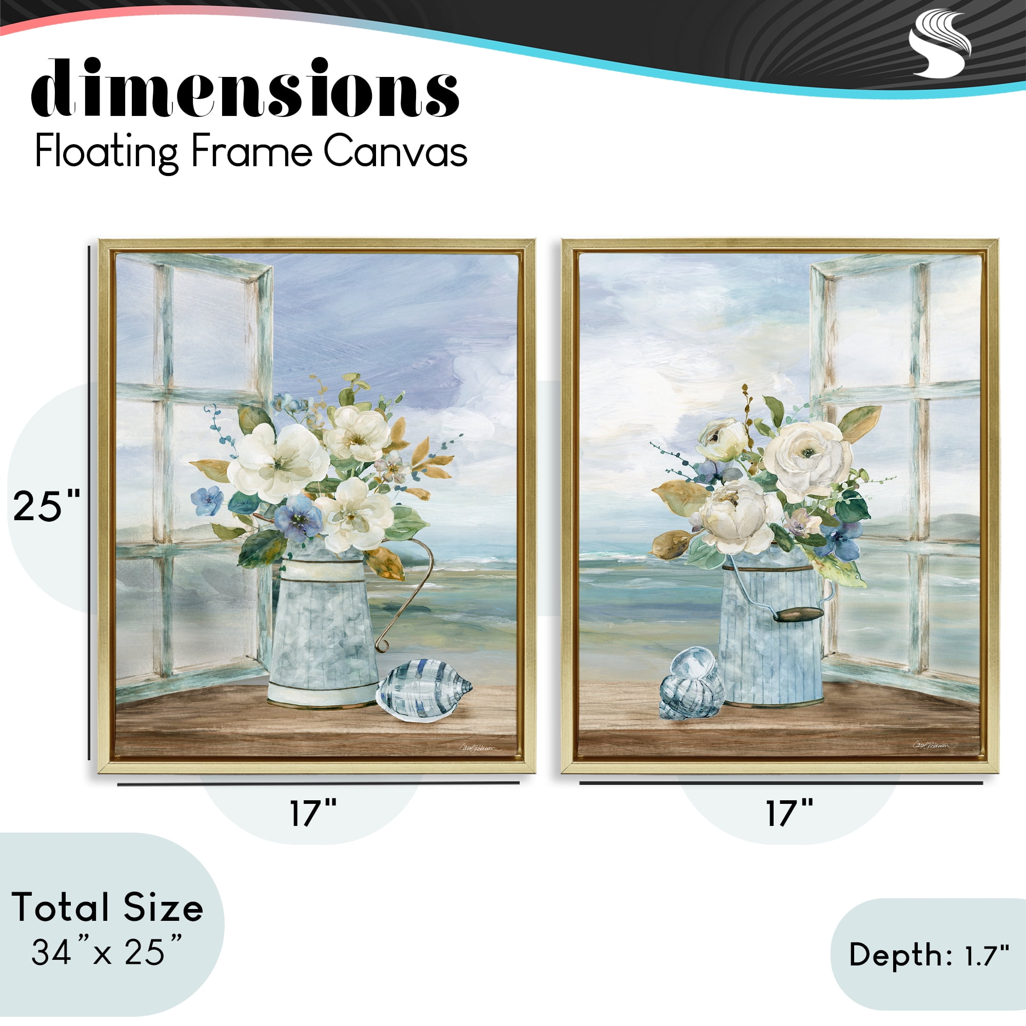 Stupell Industries Seaside Bouquets in Window 2 Piece Gold Framed Floater Canvas Set, design by Carol Robinson