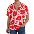 thumbnail image 1 of Balery Lips Kiss Camisa Casual de Manga Corta con Botones para Hombre, Texturizada, Estilo Cubano, para Playa, Verano-XX-Large, 1 of 5